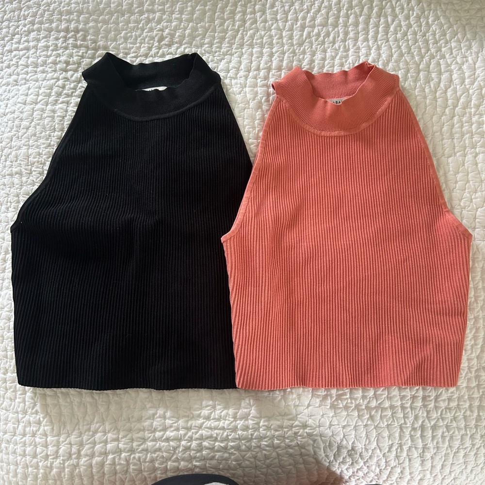 Babaton sculpt knit Ribbed Sleeveless Mock Neck Top size M